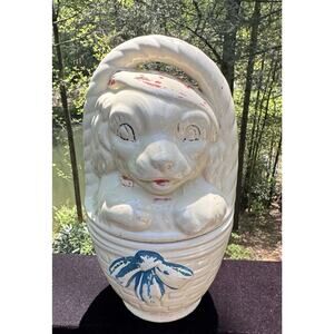 Vintage 1930s American Bisque Puppy Dog In A Basket Cookie Jar -See Photos!
